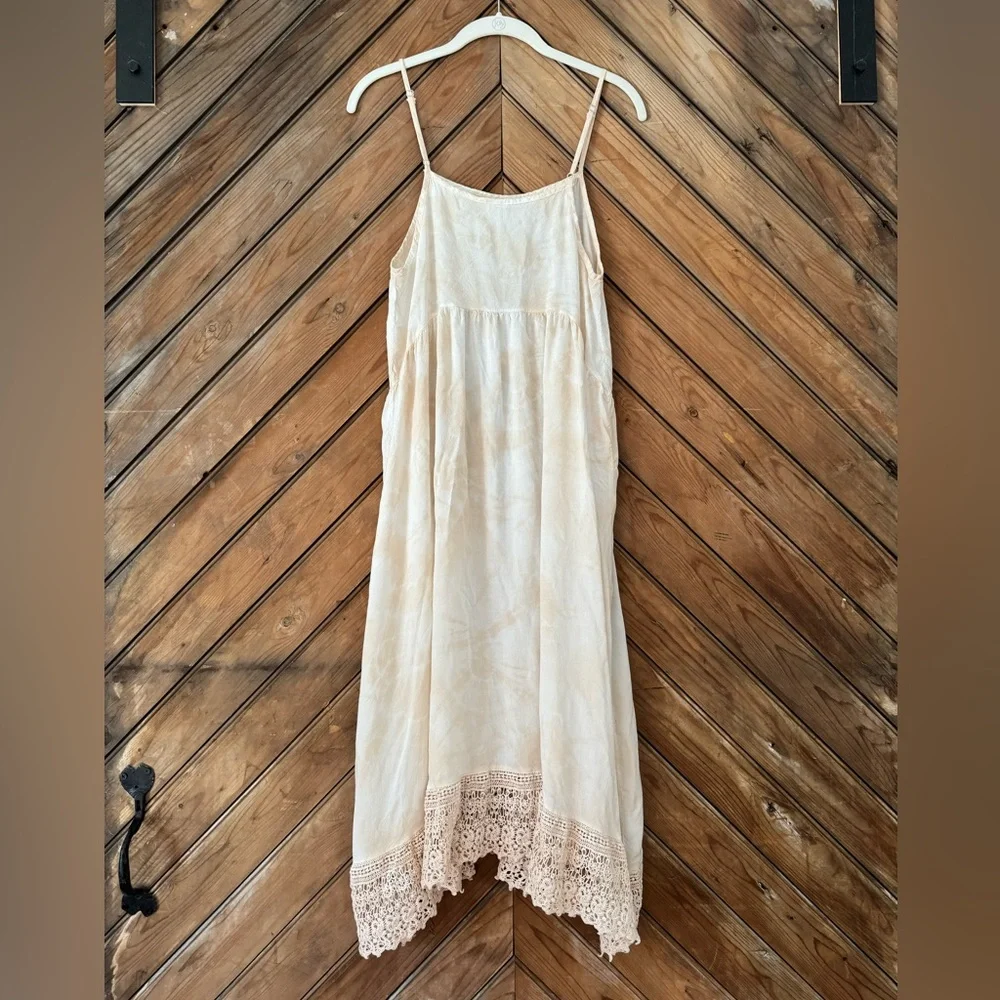 Free People Intimately XS white midi dress lace boho hand tie dyed - Picture 2 of 10